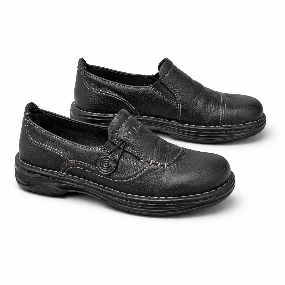 G.H. Bass Bradshaw Women 5.5 Black Leather‎ Slip On Loafers Comfort Shoes